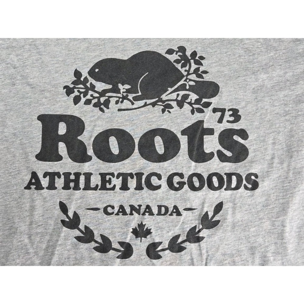 Roots Canada Shirt Men's M Gray Beaver Cotton Long Sleeve T-Shirt